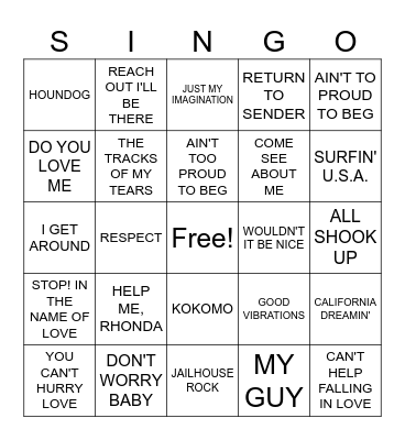 MOTOWN Bingo Card