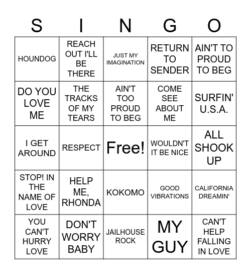 MOTOWN Bingo Card