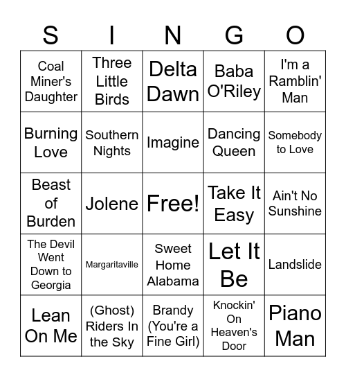 1970's Bingo Card