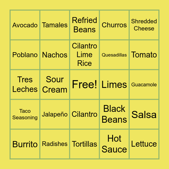 Taco Bingo Card