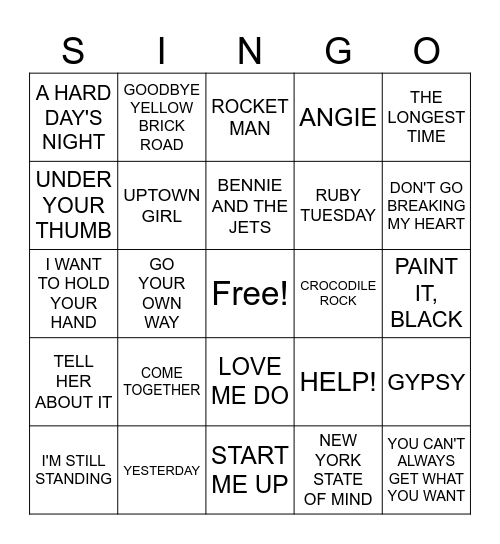 CLASSIC ROCK Bingo Card