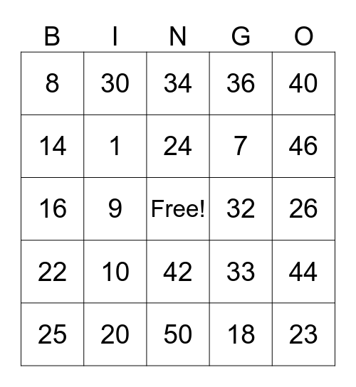 Dr. Soyars Numbers Bingo Card