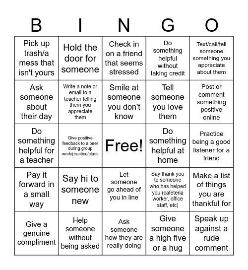 Hope Week BINGO Card