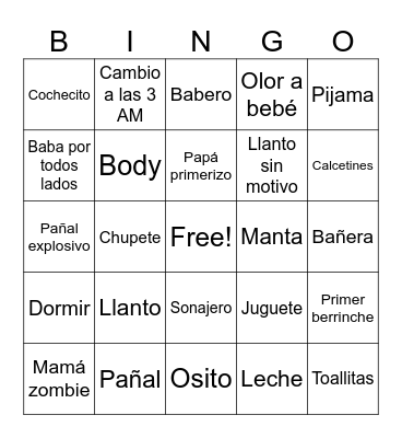 Baby Shower Manuel Bingo Card