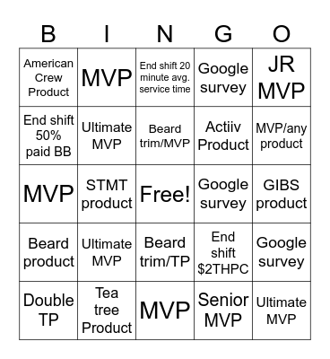 Sport Clips Bingo Card
