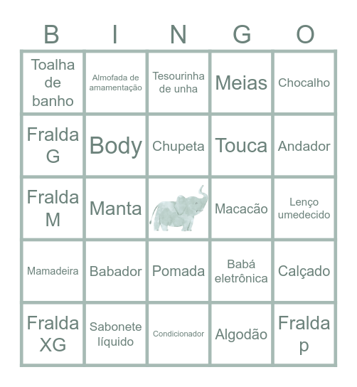 Chá de fraldas Otto Bingo Card