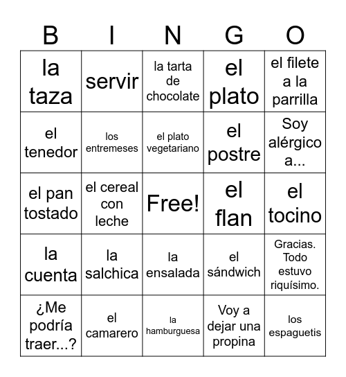 En el restaurante Bingo Card