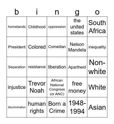 English 11 Book Club Bingo Card