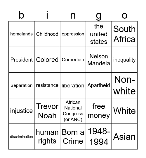 English 11 Book Club Bingo Card