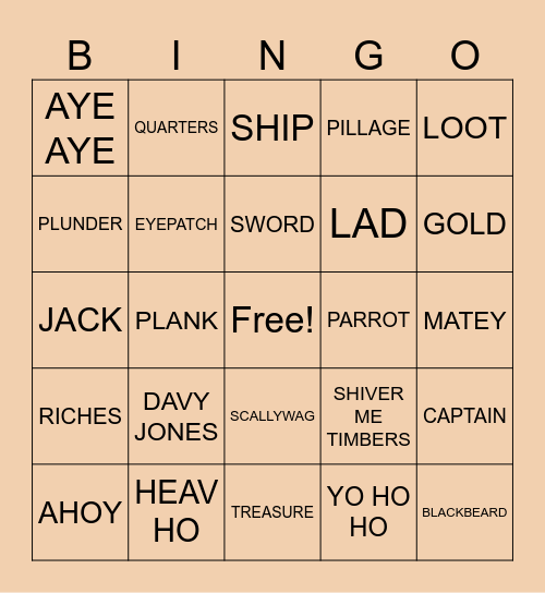 PIRATE BINGO Card