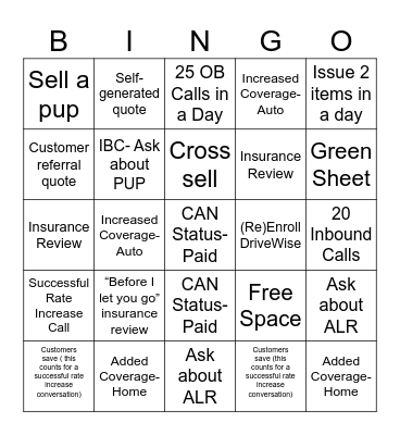Inbound Sales/ Service Bingo Card