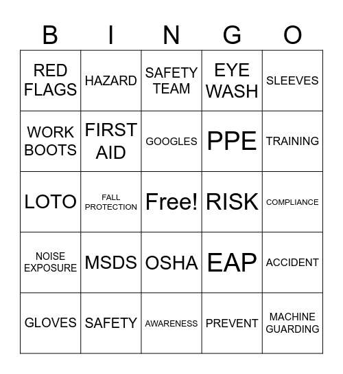 SAFETY WEEK Bingo Card