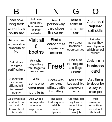 Senior Career Fair BINGO! Bingo Card