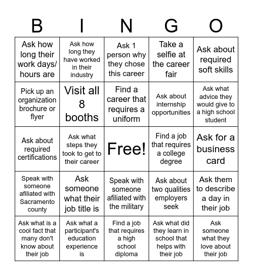 Senior Career Fair BINGO! Bingo Card