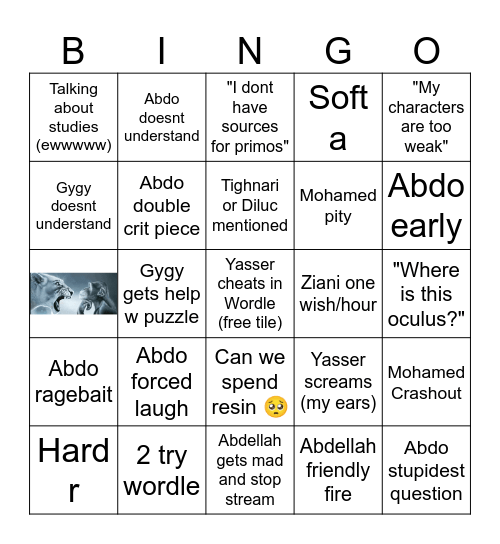 Abdellah and the low IQs v2 Bingo Card