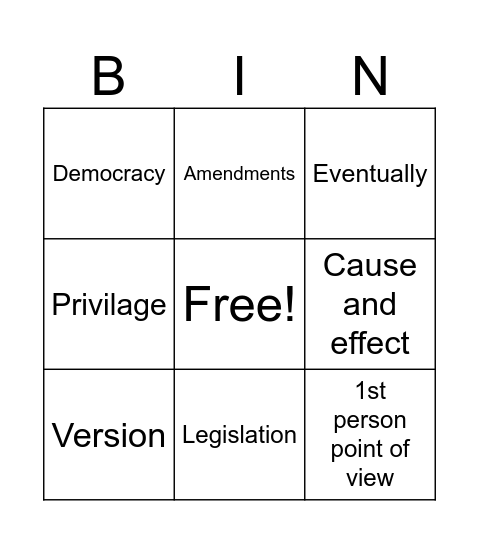 Vocab Bingo Card