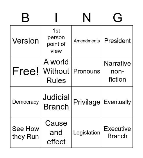 Vocab Bingo Card