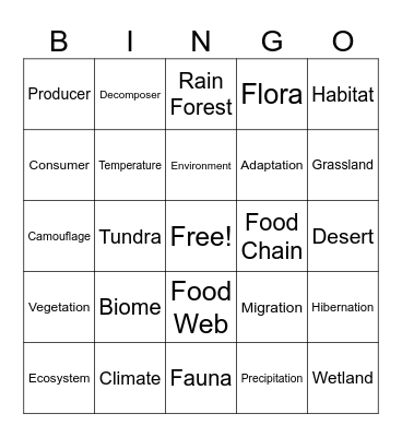 Biome Vocabulary BINGO Card