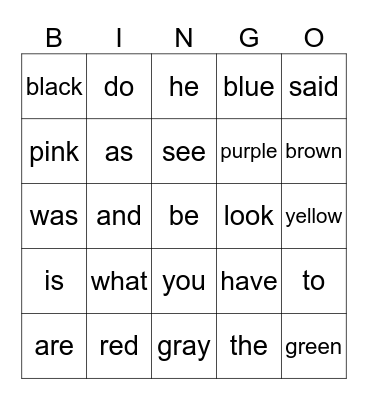Heart Word Bingo Card