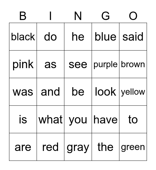 Heart Word Bingo Card