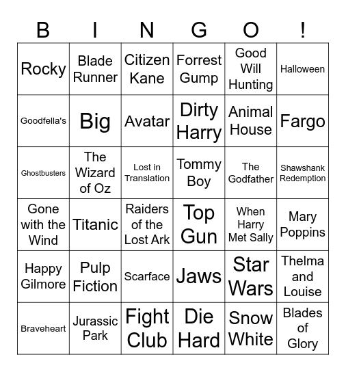 MOVIE Bingo Card