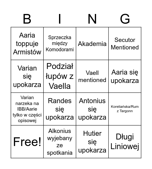 Bingo spotkania ND Bingo Card