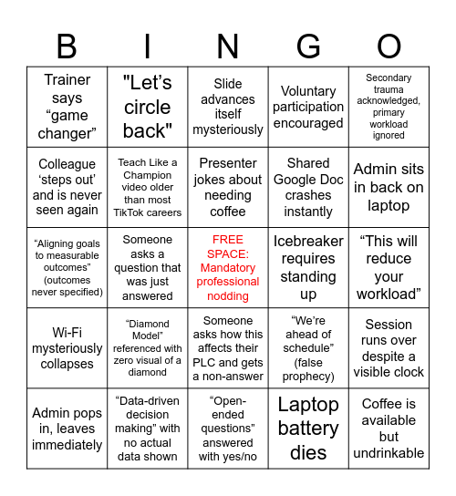 Teacher Professional Development Bingo Card