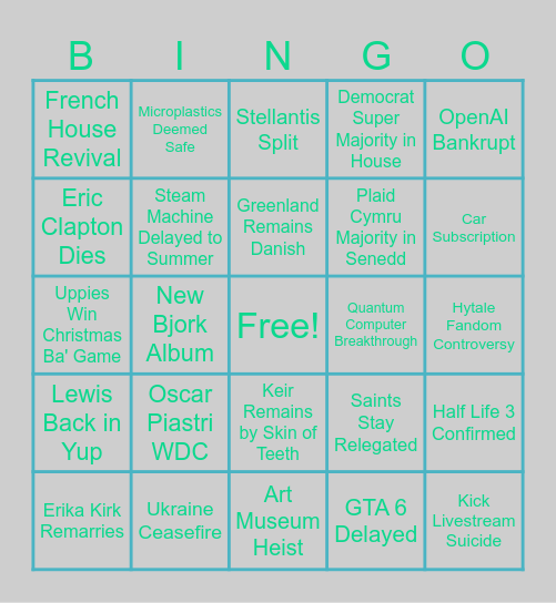 2026 Bingo Card