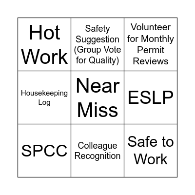 Safety BINGO Card