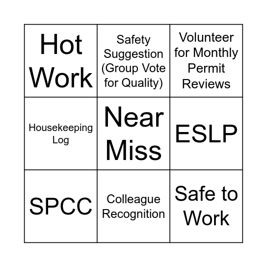Safety BINGO Card