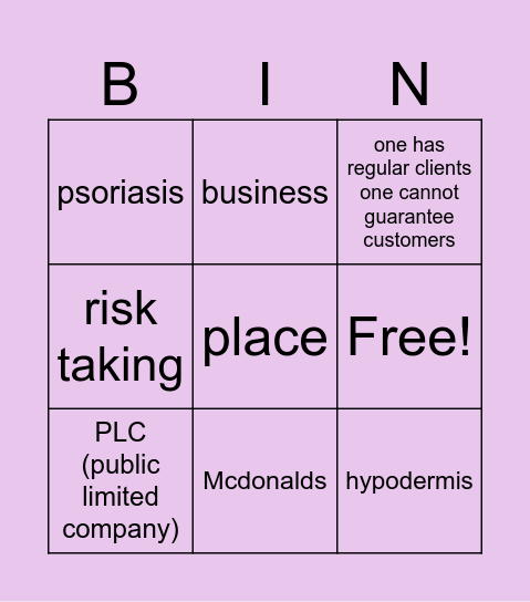 Hair and beauty Bingo Card