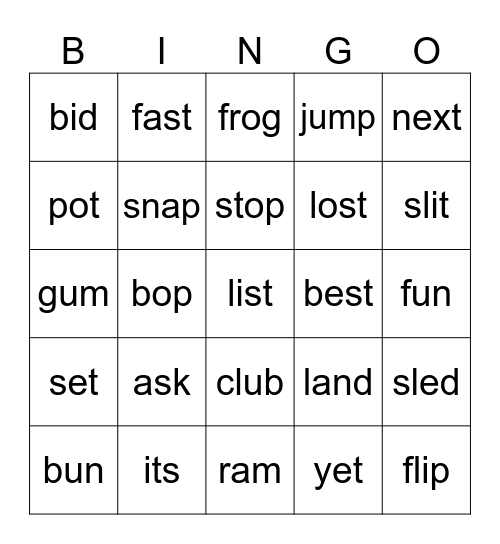 UFLI L41b Bingo Card