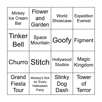 WDW Bingo Card