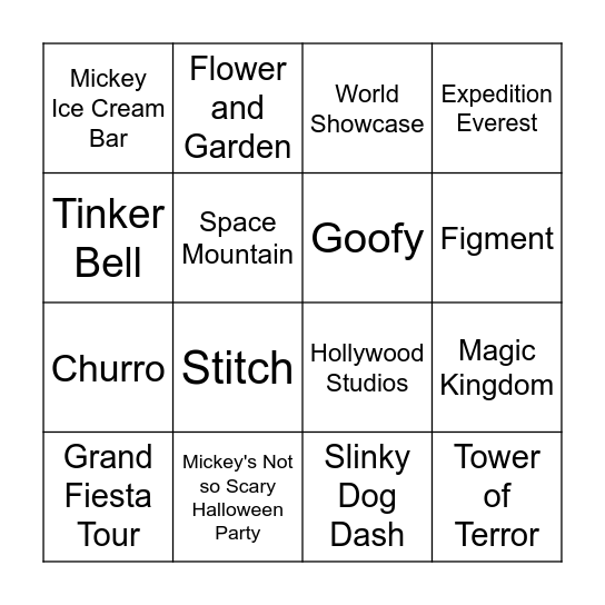 WDW Bingo Card