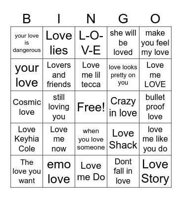 Songs titles with LOVE Bingo Card