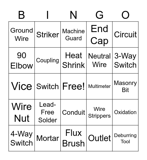 Ag Mechanics Bingo Card