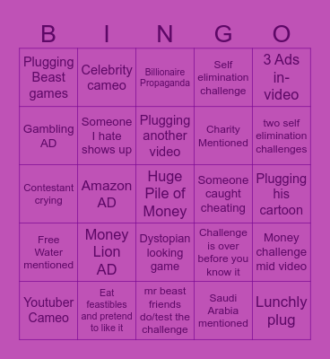 Mr Beast Bingo Card