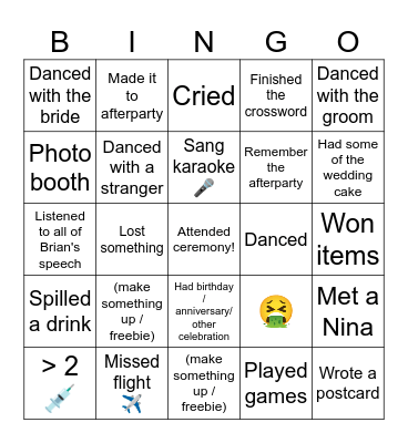 Post-wedding bingo Card