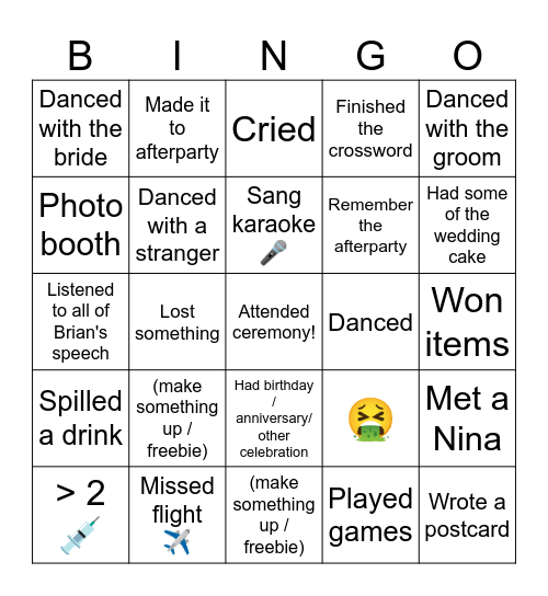 Post-wedding bingo Card