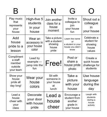 House Pride Bingo Card