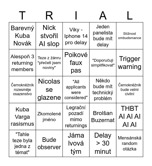 Tryouts bingo board Bingo Card
