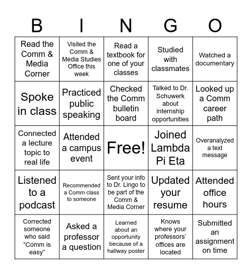 COMM BINGO Card