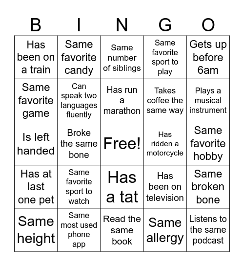 Test Bingo Card