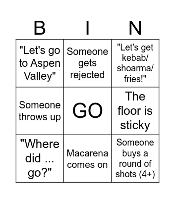 Pablo's Party Bingo Card