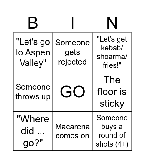 Pablo's Party Bingo Card