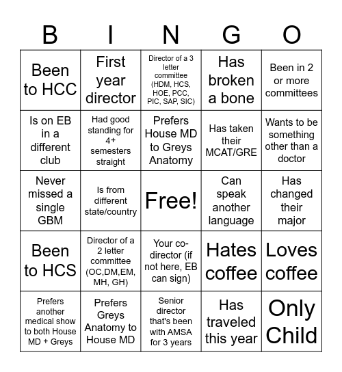 AMSA Workshop Bingo Card