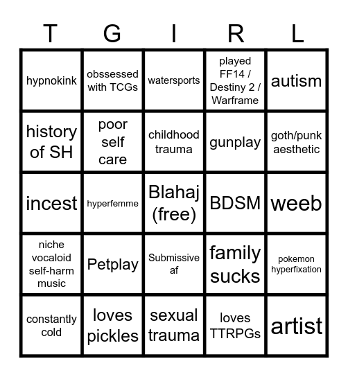 transfem bingo Card