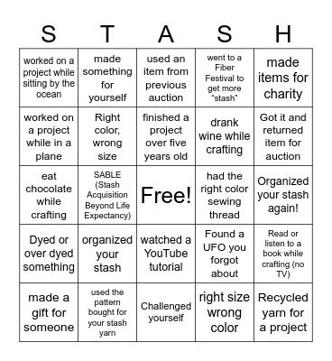 YFF Stash Buster 2026 Bingo Card