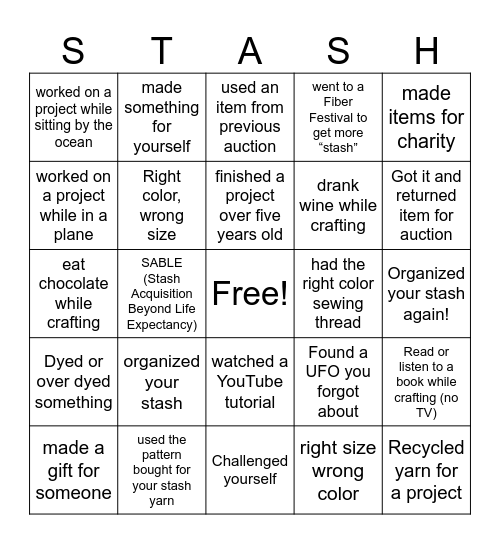YFF Stash Buster 2026 Bingo Card