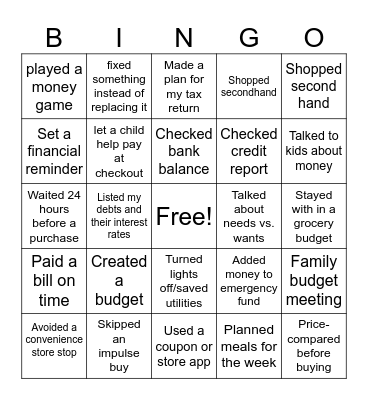 Financial Bingo Card